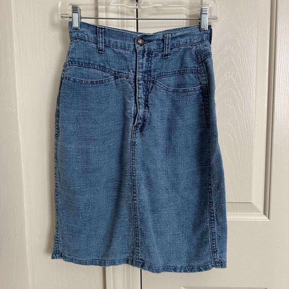 Vintage Ronald Sassoon 100% Ramie Denim-Look Pencil Skirt | Size 7/8